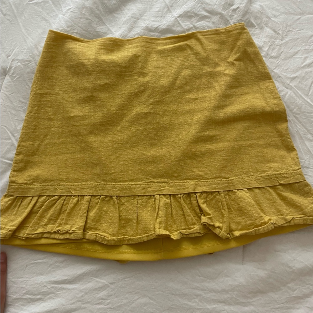 Yellow Linen Ruffled Mini Skirt
